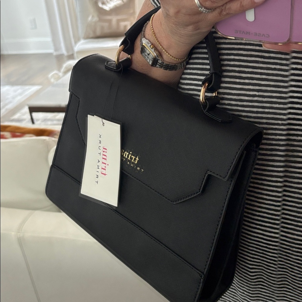 HP π NWT Trina Turk Black Vegan Leather Top Handle Bag (Medium) - Picture 15 of 15